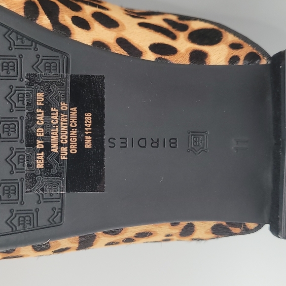 Birdies The Phoebe Loafer Mule Slide Cheetah Print Calf Fur Quilted Lining - Picture 11 of 12